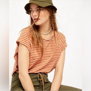 WE THE FREE Orange Striped Short Sleeve Tee Shirt Small
